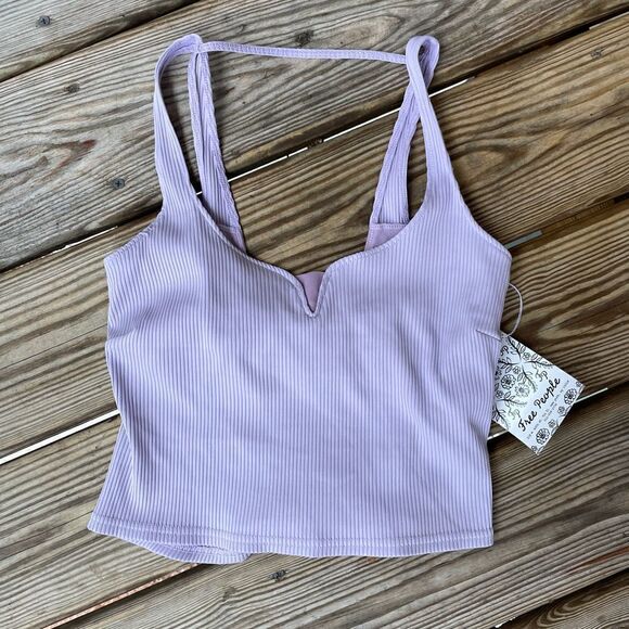 FREE PEOPLE SETTLE IT ON THE COURT CROP RIBBED TANK IN LAVENDER XS - Picture 2 of 6